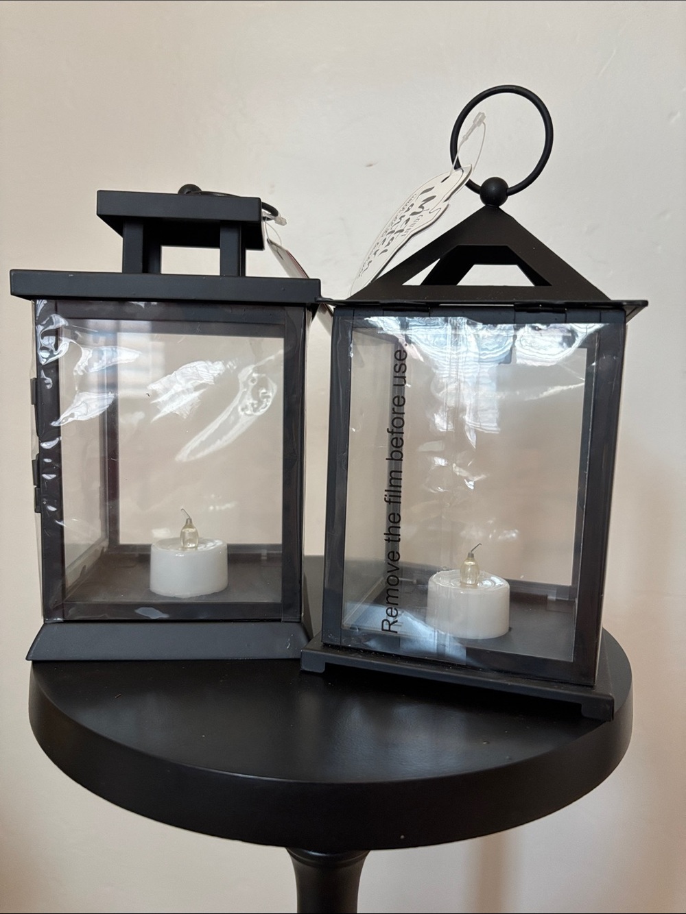 Black Metal Lantern Pair with LED Candles -